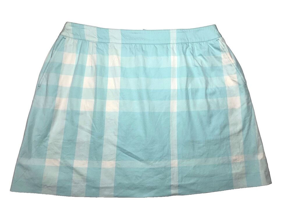 Burberry Golf Pastel Blue Mega Check Lined Skirt Size 10 Vintage